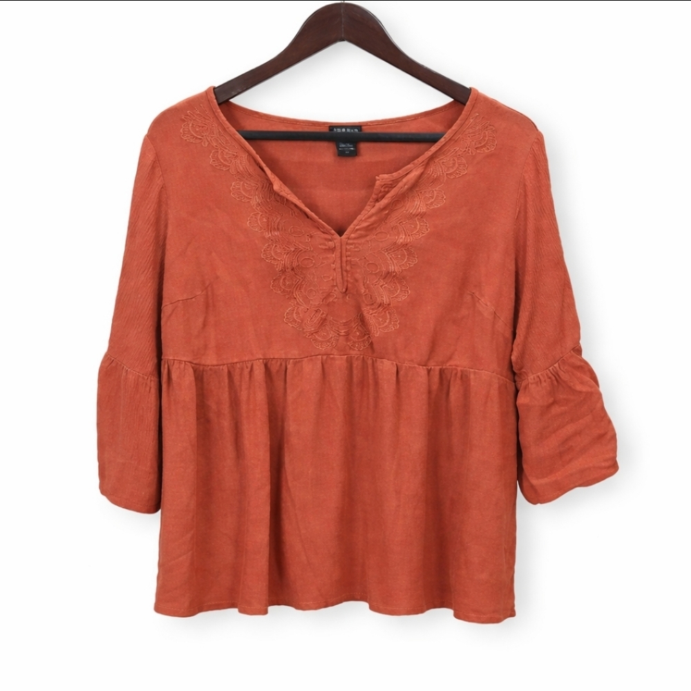 Torrid Orange Babydoll Peasant Boho Blouse Sz 00 (14/16)